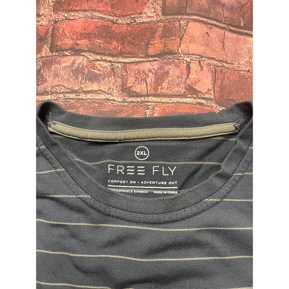 Free Fly Shirt Mens 2XL Green Striped Performance Bamboo Long Sleeve *FLAW - Picture 3 of 5